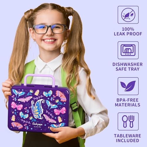 Image of rockpapa 5.5 Cups Bento Lunch Box for Kids, 5-Compartment, Butterfly