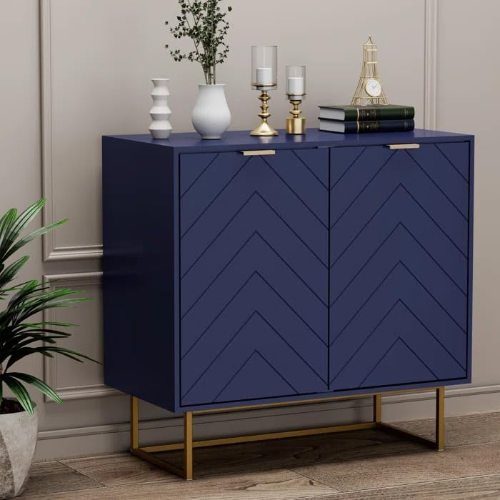 Cabinet with Storage, Sideboard Storage Cabinet with Doors and Adjustable Shelf, Accent Cabinet for Living Room, Kitchen (Navy Blue)-image-47