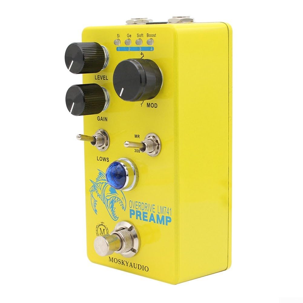 Pedale di distorsione per chitarra elettrica per preamplificatore mosky Overdrive Interruttore a 4 modalità di frequenza alta bassa per registrazione dal vivo Modern Drive giallo