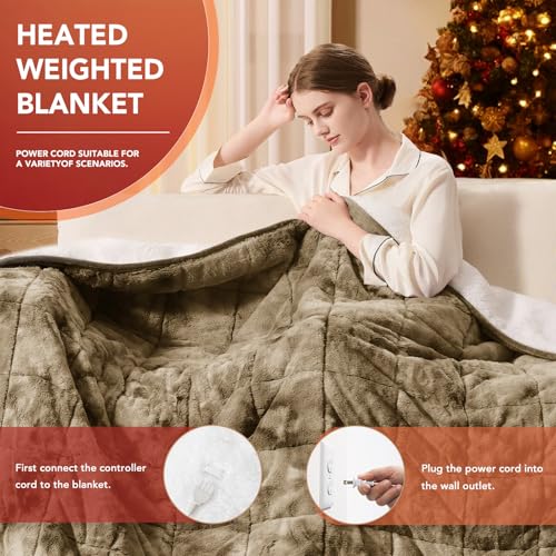 Image of Homemate Heated Weighted Blanket for Adults - 62 inchx84 inch 15lbs Electric Throw Fast Heating Heavy Blanket 1 /2 /4 /6 /8 Hour Auto Off 10 Heat Levels Over-Heat Protection Luxury Faux Fur Sherpa
