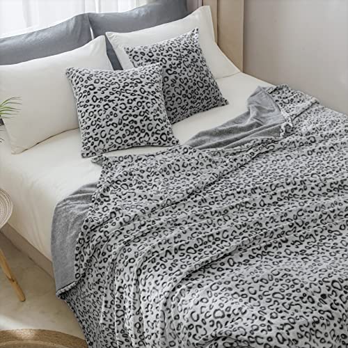 Fy Fiber House Flannel Fleece Throw Microfiber Blanket With 3D Leopard Print,50"X60",Grey #TOP5