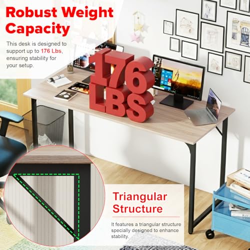Image of PayLessHere | 55 Inch Computer Desk | Nature | Office Desk with Metal Frame, Adjustable Feet | Water-Resistant, Scratchproof Surface | Sturdy Writing Table for Home Office or Study | Pack of 1