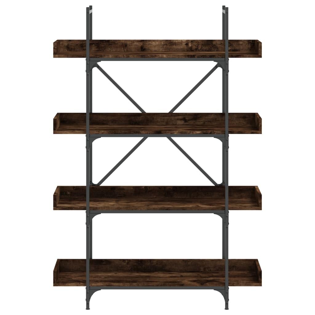 Estantería de 4 estantes roble ahumado 100 x 33 x 145,5 cm de material de madera moderna con marco de metal en X para sala de estar, dormitorio, oficina
