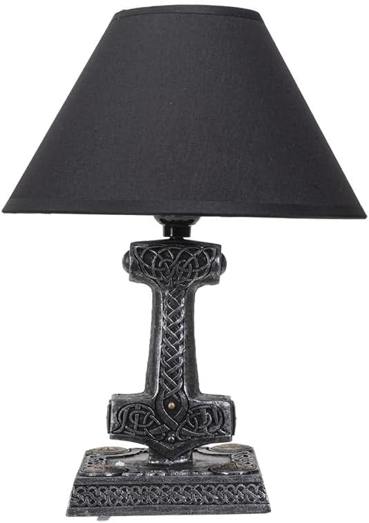 Pacific Giftware Norse Mythology God of Thunder Thor's Hammer with Celtic Design Black Shade Antique Silver Base Decorative Sculptural Desktop Table Lamp 14" Tall