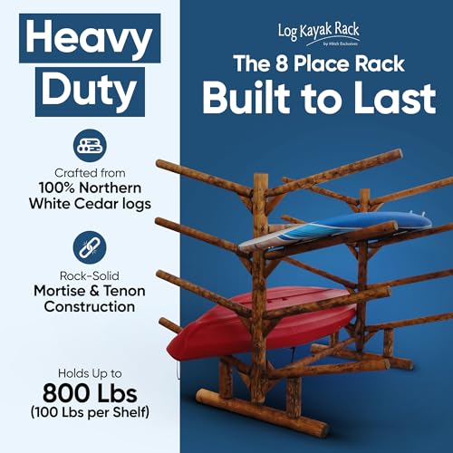 Log Kayak Rack 8-Place SUP Log Rack, Freestanding SUP Board Stand, Surfboard Stand, Heavy Surfboard Floor Stands, Kayak Rack Outdoor Storage, Surf Racks - Canyon Brown
