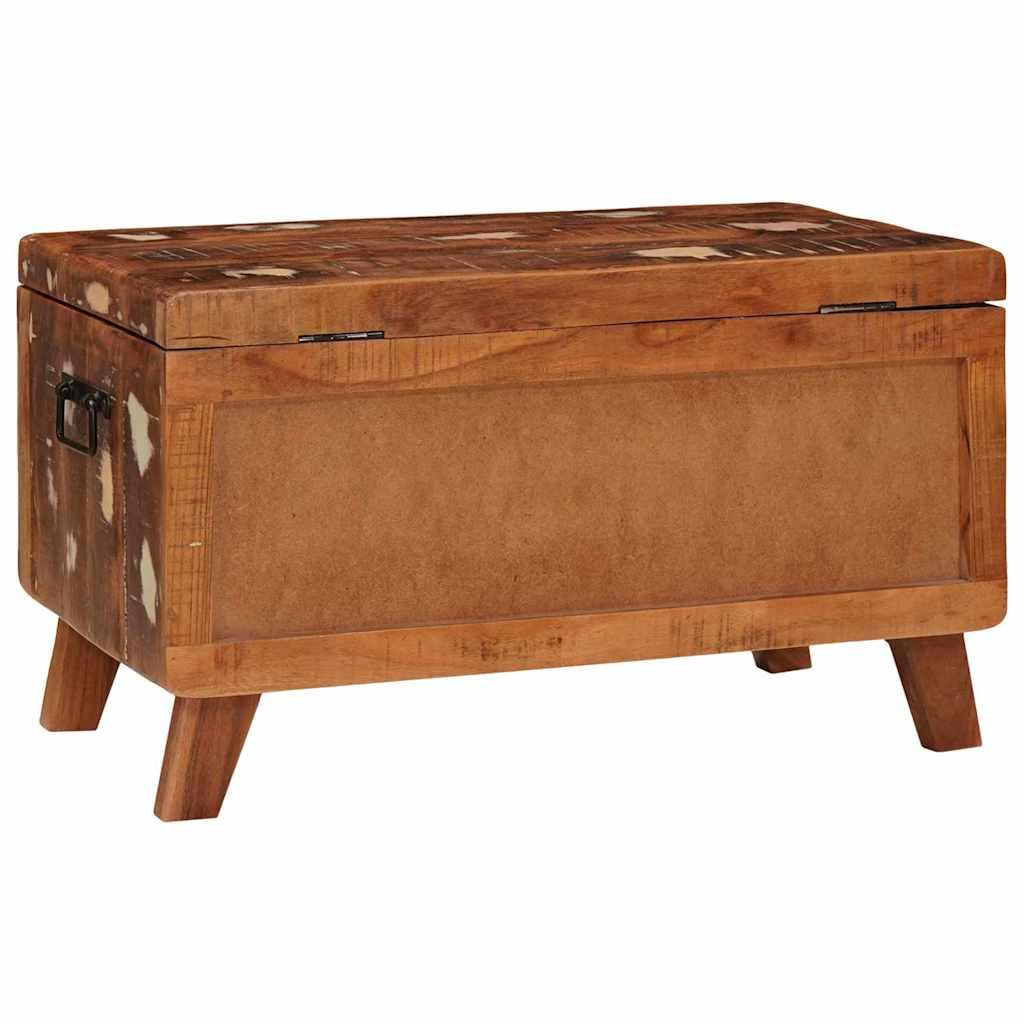Baúl de almacenamiento de madera maciza recuperada, caja rectangular de madera con 2 cerraduras para el salón, gran caja de almacenamiento como banco o baúl de asiento, 70 x 35 x 40 cm