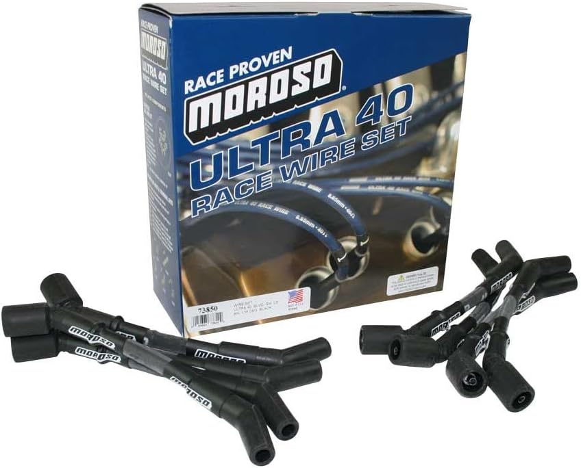 Moroso 73850 Ultra 40 Spark Plug Wire Set in Black w/Black sleeve., Fits GM LS Engines, 8" Length w/ 135 Degree Plug Boots