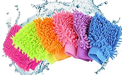 Topshelf Microfiber Double Sided Washing and Dust Cleaning Gloves (Pack of 2) Multicolor
