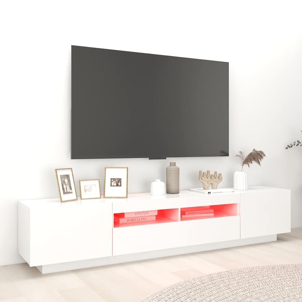 Moderno con luces LED RGB para salón estándar Blanco 100x35x40 cm | Mueble para TV con Luces LED RGB Blanco 100x35x40 cm Soporte Televisor Moderno con Estantes para Sala de Estar y Dormitorio
