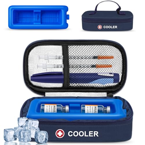 Insulin Vial Cooler Travel Case TSA Approved Medicine Cooler for Travel Diabetic Travel Case with Reusable Cooler Ice Brick Long-Lasting Cooling for Vials and Pens