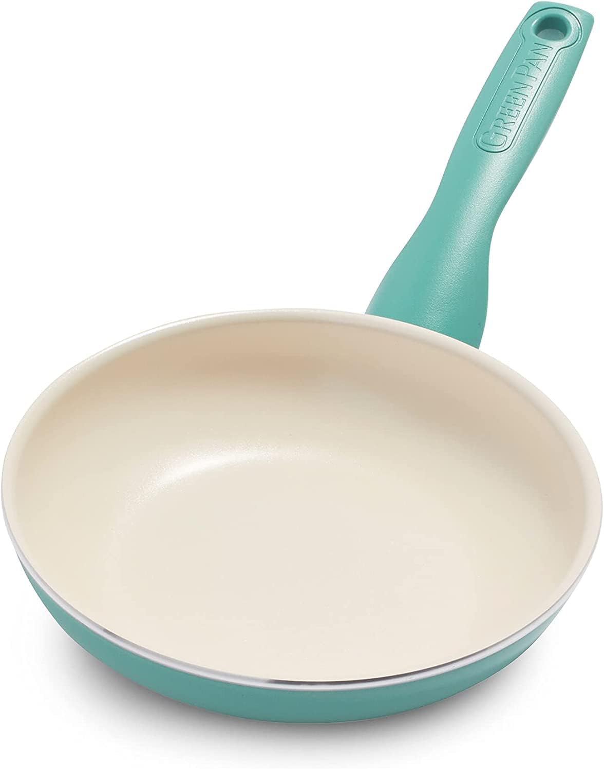 Rio Healthy Ceramic Non-Stick 18cm Frying Pan Skillet, PFAS Free, Stay-Cool Handle, Oven Safe up to 160°C, Dishwasher Safe, Turquoise & Cream