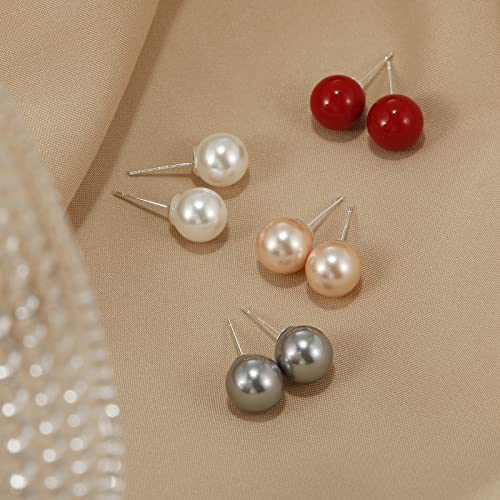 lureme 4 Pairs Round Simulated Shell Pearl Stud Earrings for Women Girls Faux Pearl Earrings Pack (er006323)2