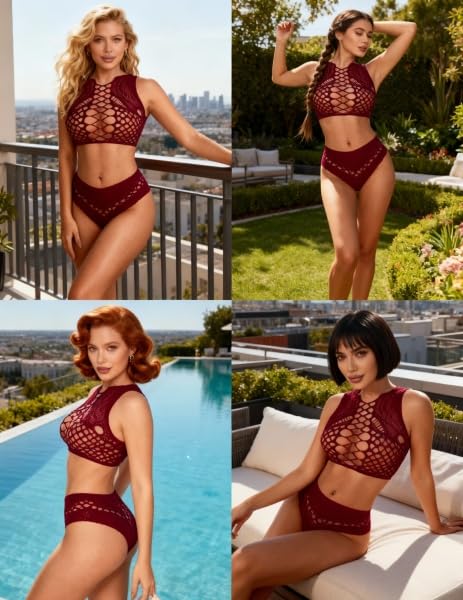 Image of Avidlove Womens Fishnet Lingerie for Women Sexy Two Piece Lingerie Set Stripper Outfit