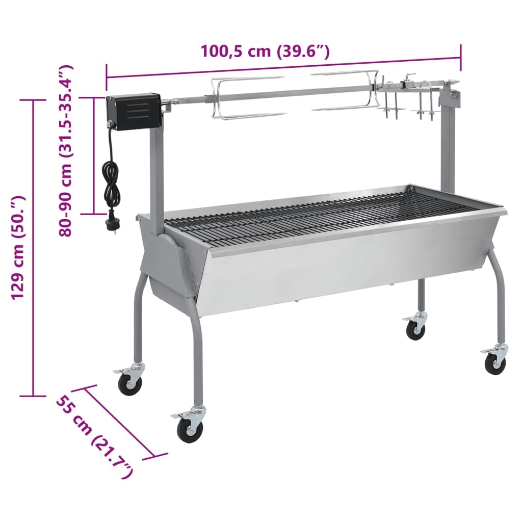 vidaXL Parrilla de Barbacoa con Asador Jardín Motor Eléctrico Plata BBQ Grill