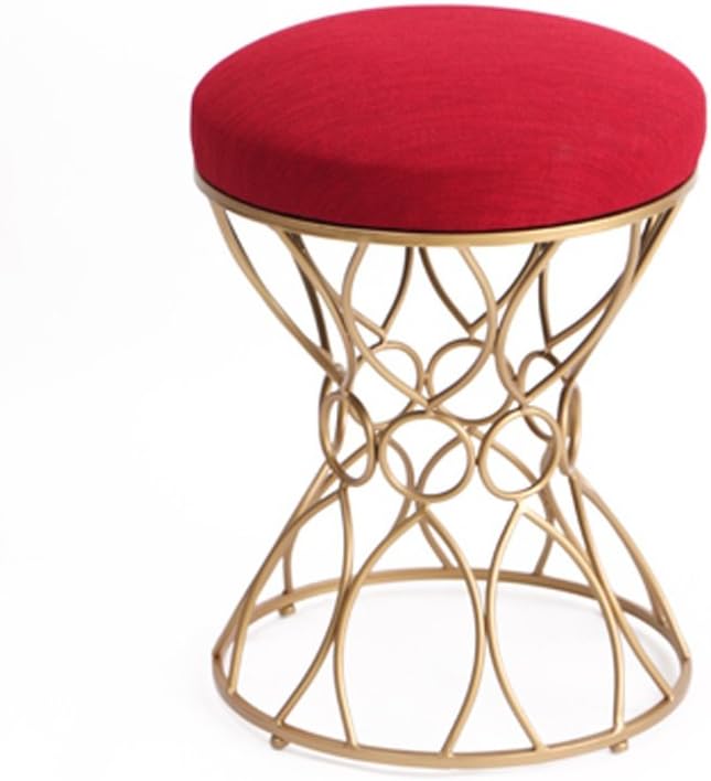 Shoe stool ZI LING SHOP- European-style Dressing Table Stool Fashion Fabric Makeup Stool Simple Creative Shoe Bench American-style Chair Iron Dressing Stool(39x49cm) (Color : Red)