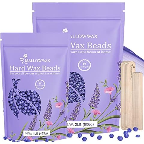 Mallowwax Stripless Refillable 1 & 2LB Lavender Waxing Beads - Natural & Hypoallergenic Formula for Long-Lasting Smooth Skin - Ideal for At-Home Use and Sensitive Areas Cover