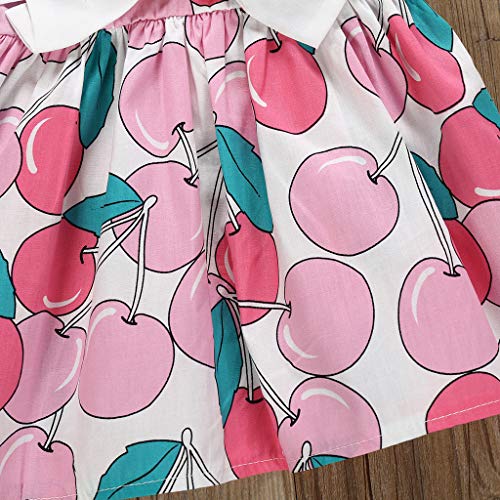 Vestido infantil de princesa sem mangas com estampa de frutas e cereja