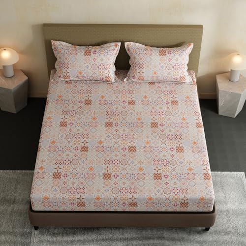 Image of Layers 100% Cotton Bedsheet for Double Size Bed | Lumina Floret Collection | 144 TC Soft & Breathable | Printed with 2 Pillow Covers | Wrinkle Free & Colorfast | 3 Piece Bedding Set - Multicolor