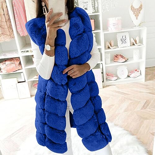 Women's Sleeveless Puffy Faux Fur Vest Shearling Fuzzy Warm Long Coat Mid-length Outwear Long Sleeve Cardigan Jackets2