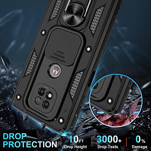 Moto G Power 2021 Case, With Hd Screen Protector (Not Fit 2020/2022), Heavy Duty Shockproof Phone Cover With Magnetic Kickstand Ring For Motorola Moto G Power 2021, Black #TOP4