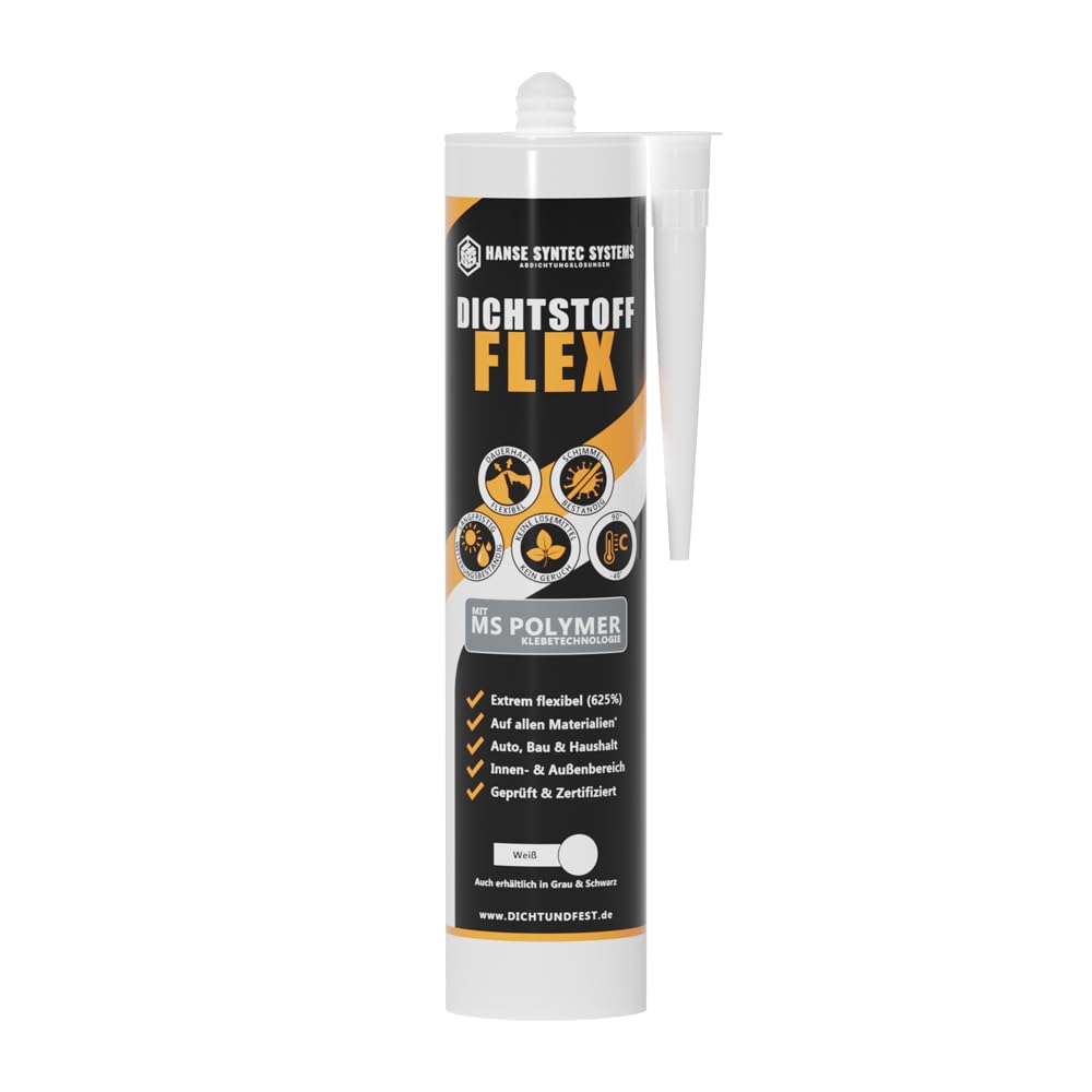 HSS Dichtstoff FLEX 290 ml MS-Polymer – Elastische Dichtmasse & Fugenmasse für Innen & Außen, UV- & witterungsbeständig, überstreichbar, 625% Dehnfähigkeit, silikonfrei – Weiß