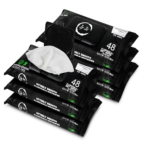 Image of Flushable Wet Wipes, 6 Pack (288 Wipes), New & Improved Fragrance Free, Disposable, Biodegradable, XL,Aloe & Vitamin-E, Drain and Marine Life Friendly, Utterly Smooth, Natural, Irresistible!