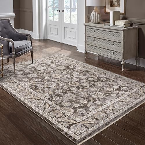 Oriental Weavers Maharaja Area Rug - 070N1-7'10" x 10'10" - in Grey/Ivory - Vintage Inspired, Stain Resistant, Family and Pet Friendly, Dining, Living Room Rug