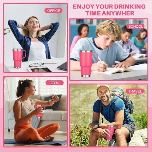 Image of 30 oz Tumbler with Handle, Stainless Steel Insulated Tumbler with Lid and Straw, Double Wall Vacuum Coffee Mug Tumbler, Insulated Coffee Thermal Cup for Cold and Hot (Peach Pink)