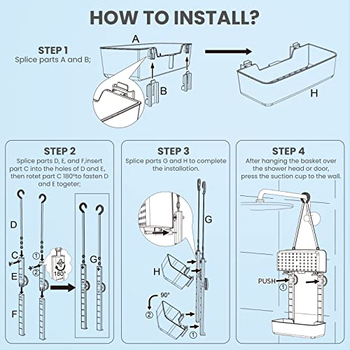 Leverloc Shower Caddy Over Shower Head Adjustable Anti-Swing With Strong Suction Cup, Over The Door Shower Caddy With Soap Holer For Bathroom, Shower Organizer Hanging, Plastic White #TOP6