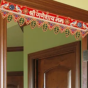 Ascension Leaf Swastik Design Ganesha Namah Toran Traditional Art Handmade Door Bandarwal Toran (Red) (Design 2)