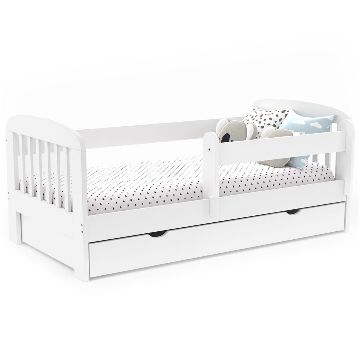 IDMarket - Cama infantil 80 x 160 cm Lilia con 1 cajón, somier y barreras