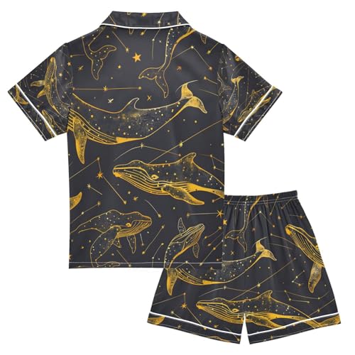 senya Line Golden Whale Satin Summer Pajama Sets Silk Short Sleeve Button Down Sleepwear2