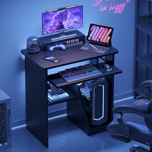 ALISENED Compact Home Office Desk with Monitor Stand and Storage Shelves for Small Spaces