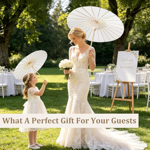 Mototo 32 Pieces 33 In Large White Paper Parasol 23.6 In Small White Paper Umbrellas DIY Painting Chinese Japanese Parasol Umbrella for Wedding Guest Bridal Shower Ceiling Decor Party Photo Prop by Mototo - Used condition - Image 3