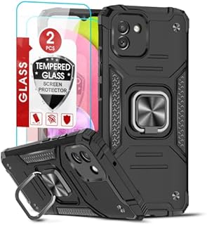 LeYi for Samsung Galaxy A03(Not A03S) Phone Case and 2 Tempered Glass Screen Protector, with Ring Holder Shockproof Military Grade Protective Mobile Phone Cover Case for Samsung Galaxy A03 Black