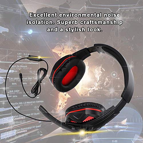 Topiky Gaming Headsets, Wired Gaming Hoofdtelefoon met 40mm Professionele Game Horn, Stereo Bass Geluid, Stretchable Hoofdband, Ruisonderdrukkende Headset met Microfoon, voor PS4/PC/Laptop, enz, Zwart/Rood - Afbeelding 4