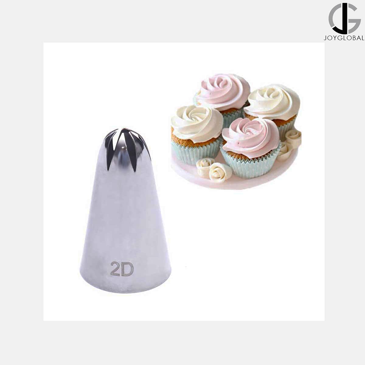 JoyGlobal 2D Rose Flower Cream Piping Nozzles Large Size Stainless Steel Cupcake Nozzles Baking Decoration Pastry Tools 2