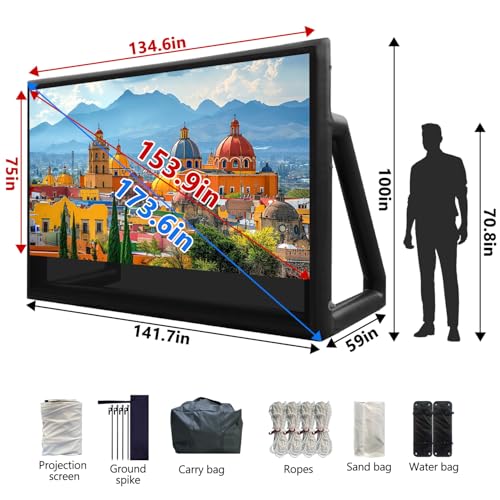 Image of Inflatable Projector Screen I Air-Tight No-Blower Design,Made from TPU Tarpaulin,150 inch (Equivalent to 18ft) for Indoor & Outdoor Use Backyard, Pool, Party, Camping, Movie Night Parties