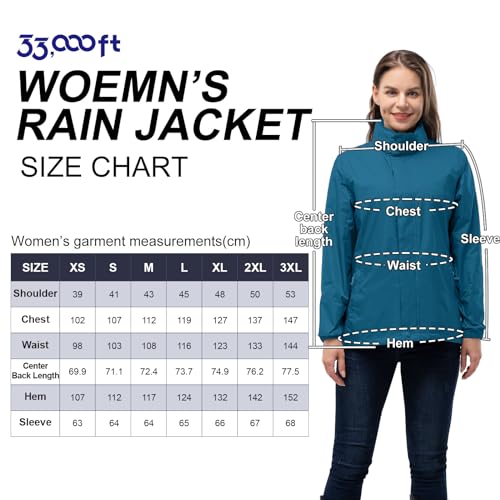 33,000ft Damen Wasserdichte Faltbar Regenjacke mit Kapuze, Leicht Atmungsaktive Windbreaker Jacke, Fahrradjacke für Frauen Fahrrad Sport Outdoorjacke, Petrol 3XL