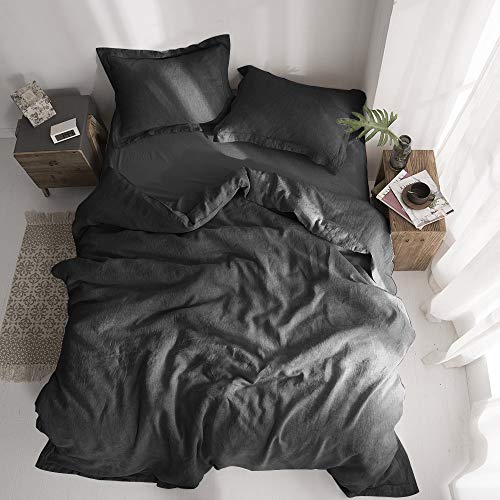 Simple&Opulence 100% Washed Linen Duvet Cover Set 3 Pieces Farmhouse Bedding Sets (1 Comforter Cover And 2 Pillowshams) With Hidden Button Closure(Charcoal Grey,King) #TOP7