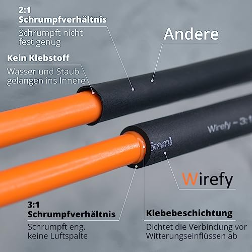 Wirefy Polymer Schrumpfschlauch Set (180 Stk) - Schrumpfschlauch mit Kleber wasserdicht - 3:1 Schrumpfschläuche - Heat Shrink Tube - Doppelwandig - Schwarz