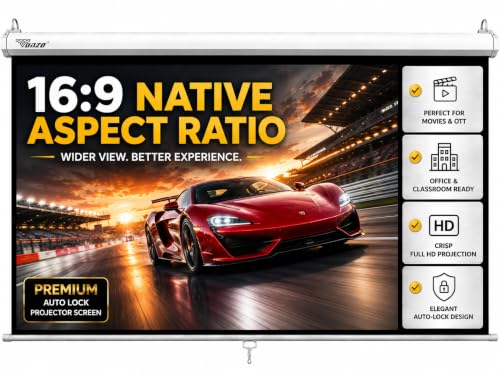 Image of TONZO 150-Inch Manual Projector Screen 16:9 HD Aspect Ratio, Auto-Lock /Instalock System, Matte White Fabric, Wall Mount for Classroom, Home Theater & Office (6Ft Height x 11Ft Width)