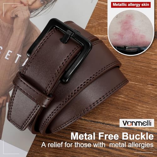 Image of VONMELLI Nickel Free Leather Belt for Men, Non Metal TSA Approved Men's Belt for Jeans with Hypoallergenic Buckle