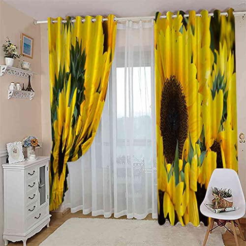 Rideaux à oeillets 100% polyester motif tournesol 3D de haute qualité