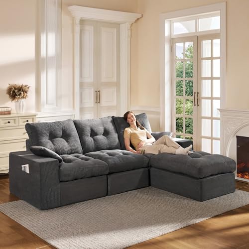 GLEESOUL High Back Boneless Couch, L-Shaped Cloud Couch with...