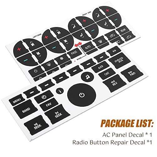 GLEEMAX 2pcs AC Dash Button Decal + Radio Button Repair Kit Stickers, Decal Replacement for 2007-2015 GM Vehicles Car SUV Van Truck Chevy Accessories