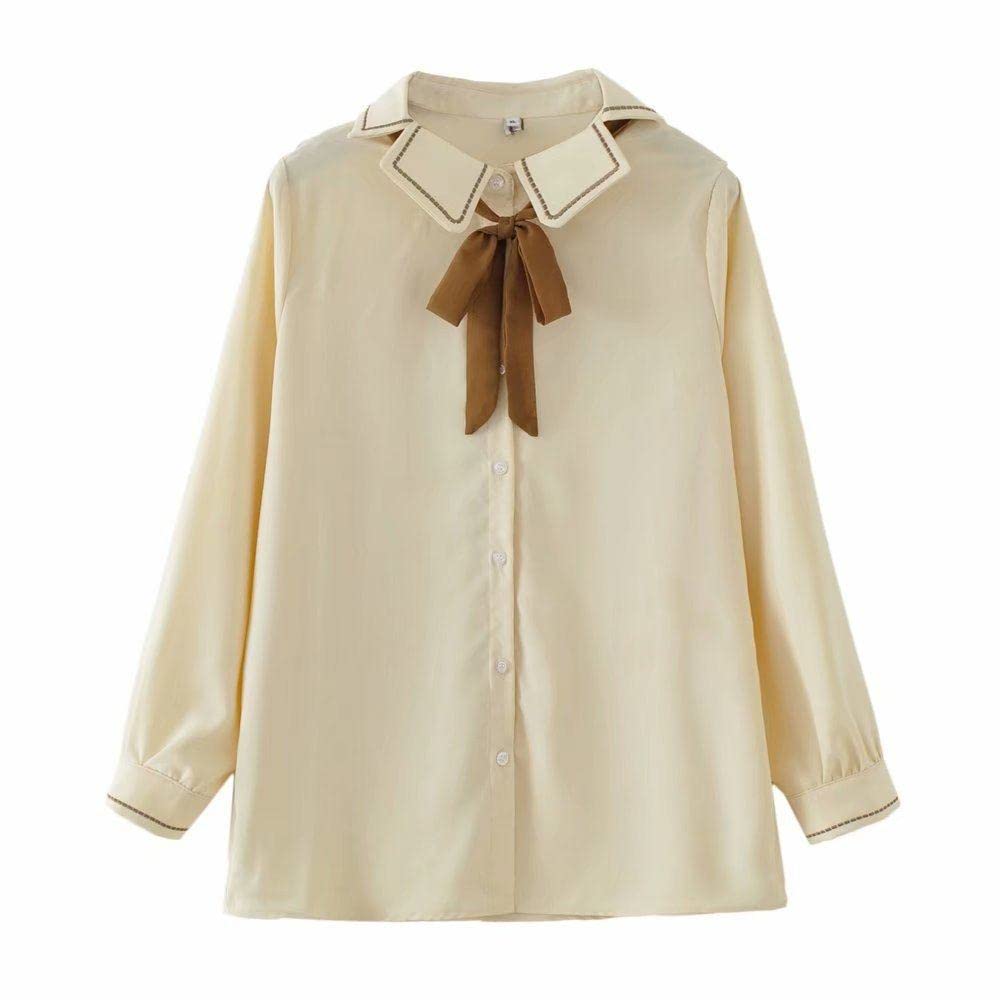Shirt,Frauen Kreative Beige Geteiltes Revers Fliege Knopf Einfache Mode Langarm Frühling Sommer Blusen Elegante Tunika Lässig Stilvolle Tops Lockeres Hemd