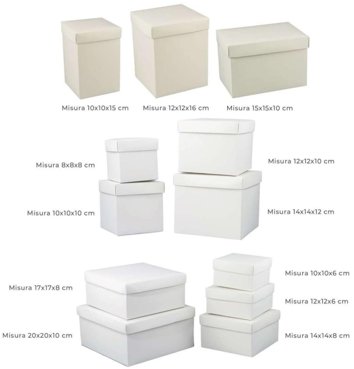 Scatole bomboniere Fondo Coperchio Cartone Bianco scatolina Pieghevole portaconfetti Fai da Te Regalo Matrimonio Comunione Nascita Battesimo Elegante Confezione Cerimonia (50 pz, 10x10x6 cm)