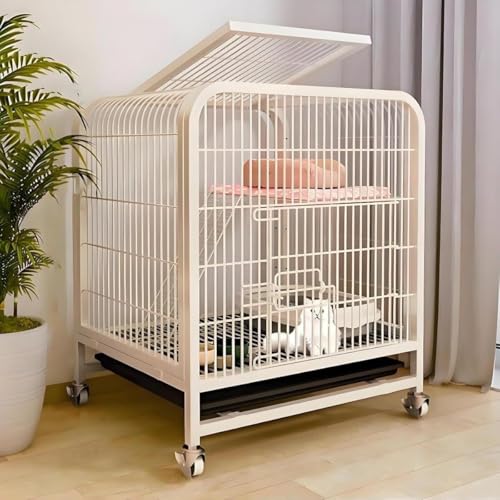 猫ケージ大型 猫かごです 飼育ケージ 大型 2段式 多頭飼い 金属製 キャスター付き 脱走防止 室内用 移動便利 組み立て簡単 ペットハウス おしゃれ 省スペース(A,60x45x66cm)