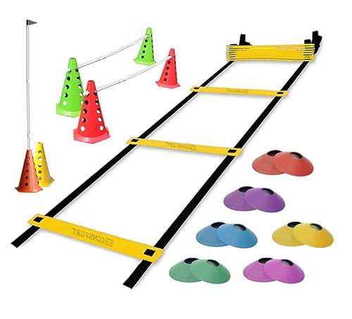 Kit Treino Agilidade - 10 Chapeu Chinês + Escada + Barreiras Treinamento Futebol Funcional Corrida